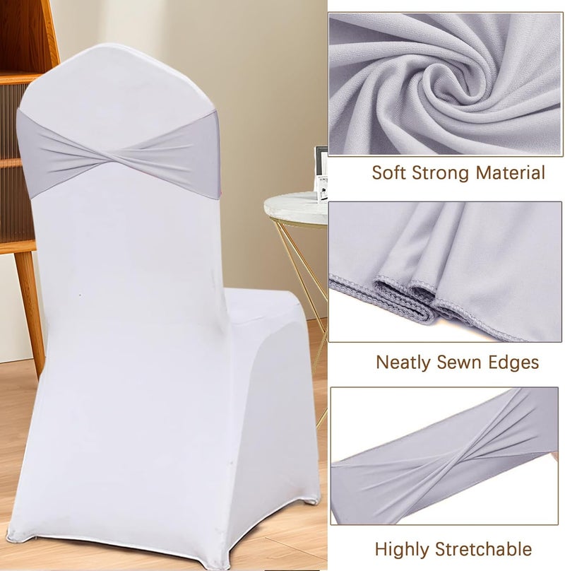 Fbewom Grey Chair Sashes Bows 50 Pcs Spandex Chair Bands Ties Without Buckle Decorations for Wedding Birthday Party Events Ceremony - Image 3